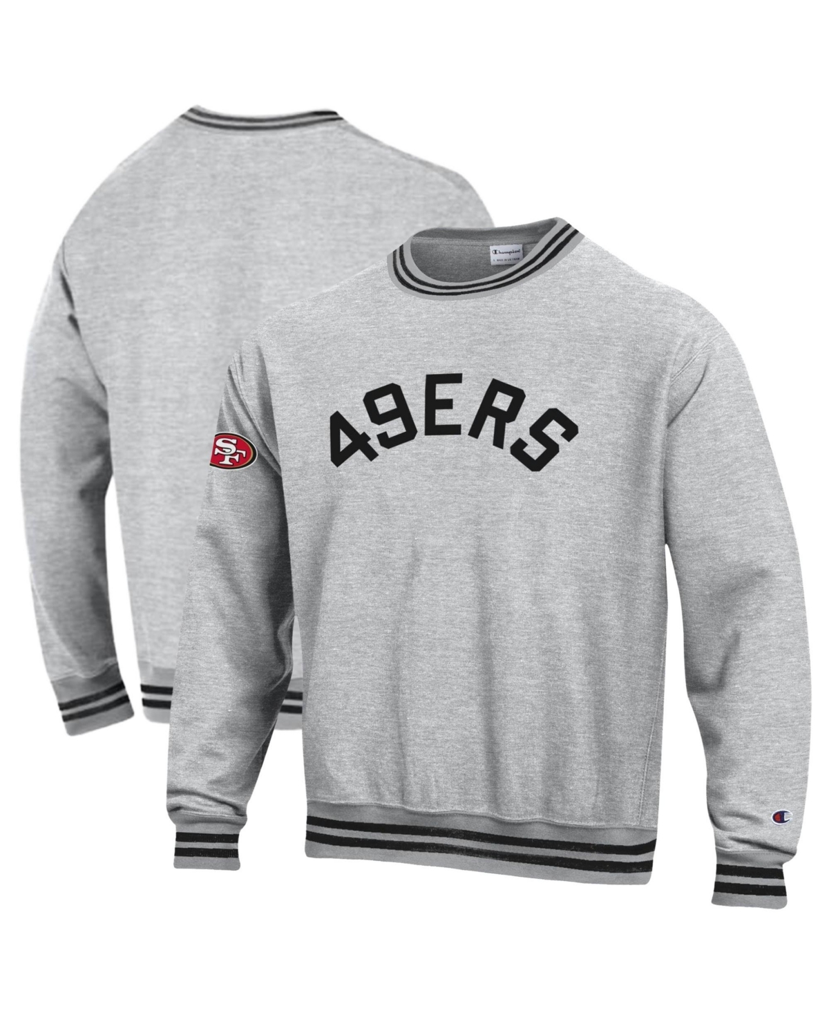 Champion Men's Heather Gray/Black San Francisco 49ers Reverse Weave Yarn Dye Sweatshirt - Heather Gray, Black