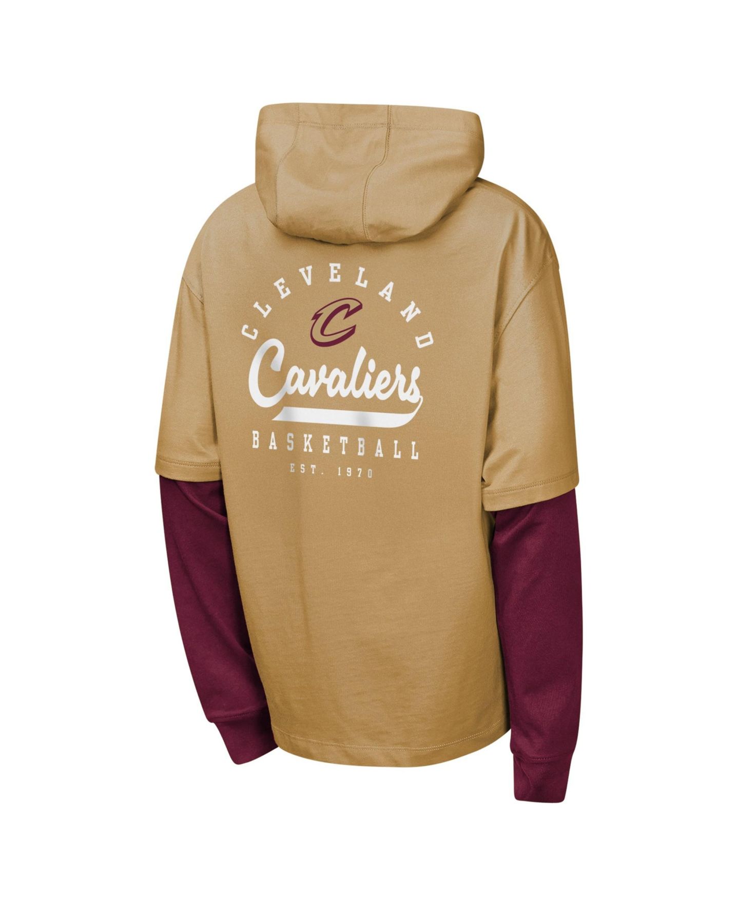Детская футболка Outerstuff Tan Cleveland Cavaliers Double Nickel Oversized Faux 2fer Hooded — фото 3