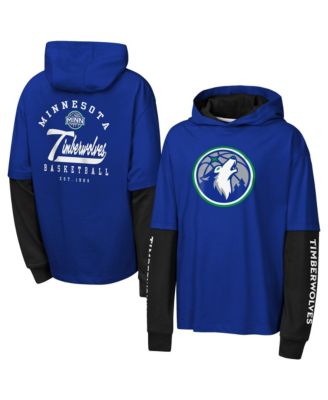 Big Boys' and Girls' Navy Minnesota Timberwolves Double Nickel Oversized Faux 2fer Hooded T-Shirt