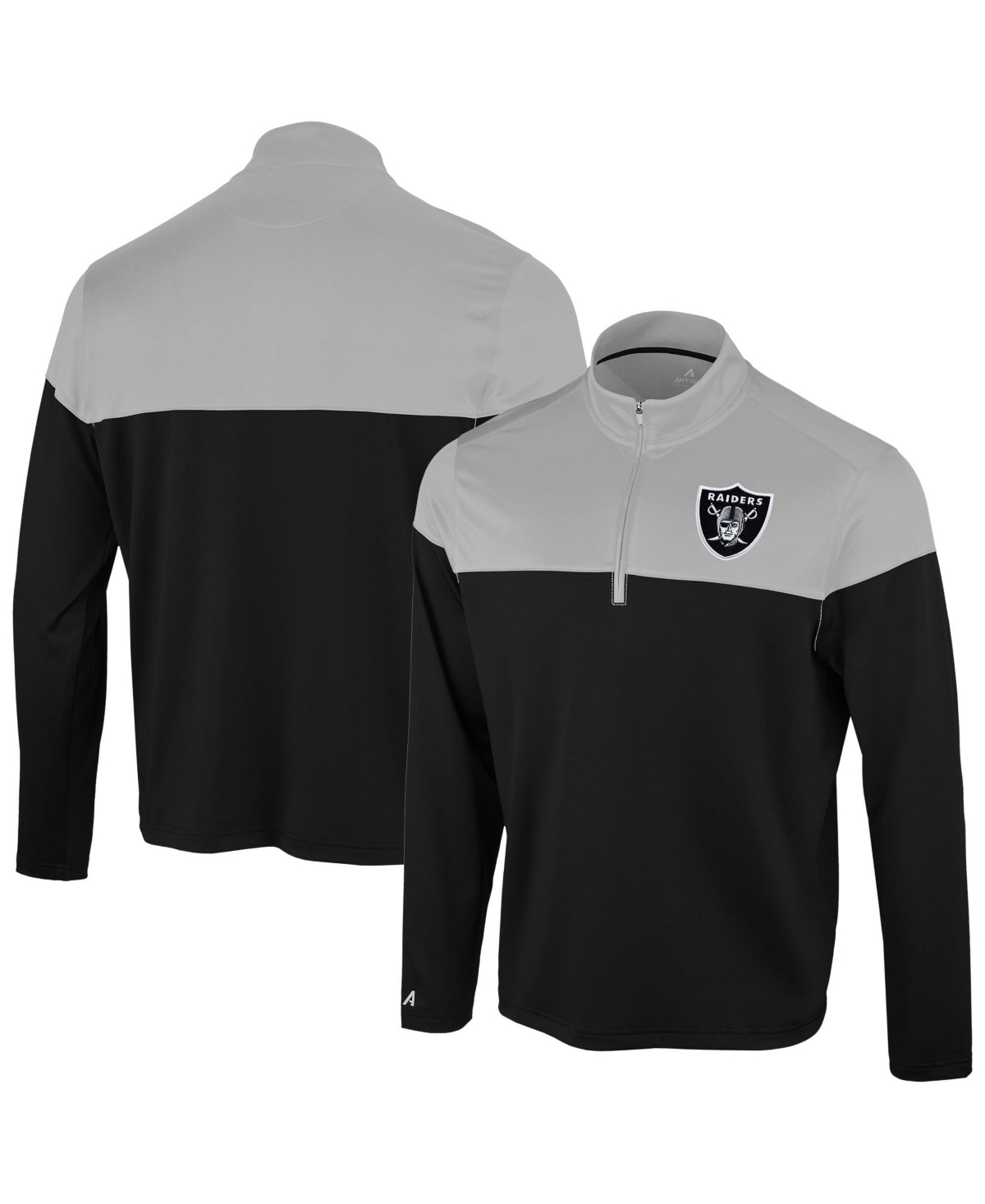 Antigua Men's Black/Gray Las Vegas Raiders Hinder Quarter-Zip Pullover - Black, Gray