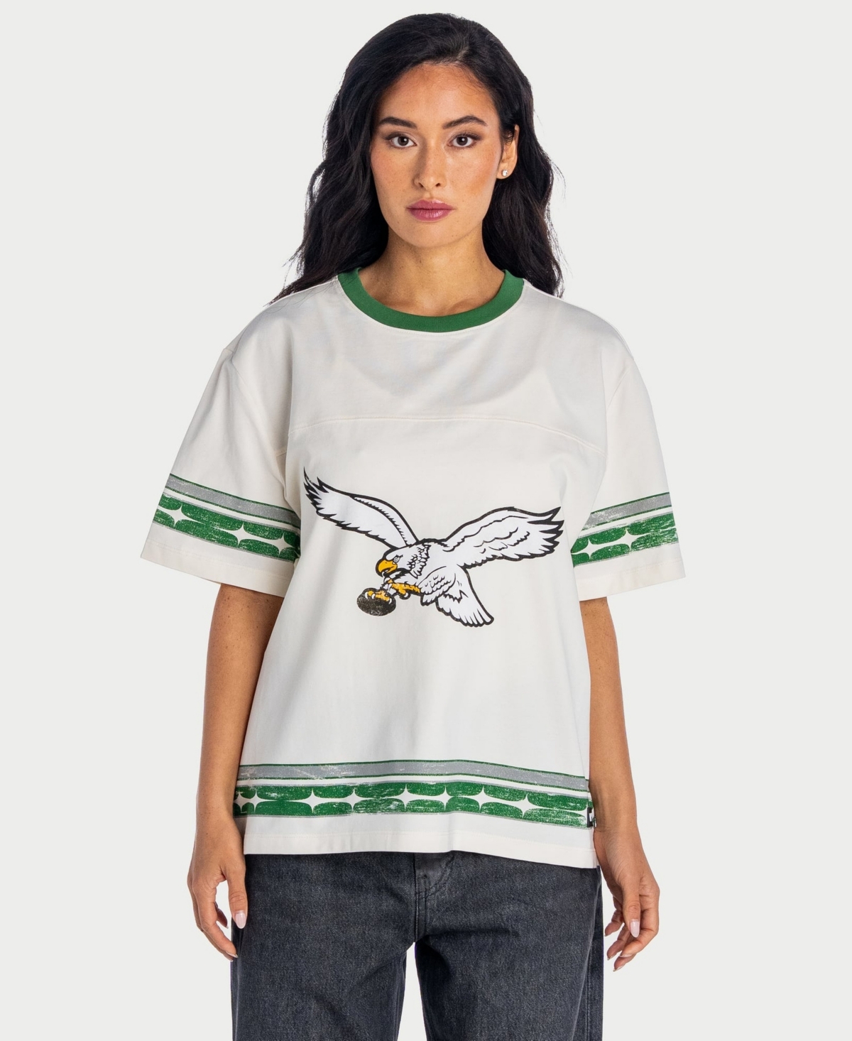 The Wild Collective Women's Cream Philadelphia Eagles Oversized Established Boyfriend T-Shirt - Cream