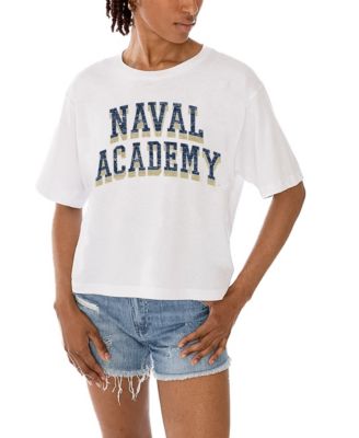 Women's White Navy Midshipmen Claim To Fame Boxy Cropped T-Shirt