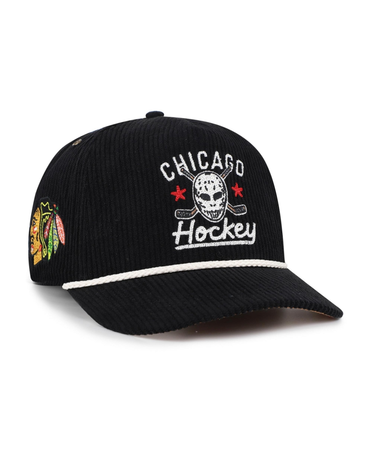 '47 Brand Men's Black Chicago Blackhawks Hockey Mask Corduroy Rope Hitch Adjustable Hat - Black