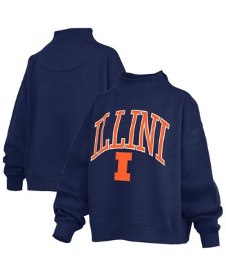 Women's Navy Illinois Fighting Illini Oversized Slogan Fleece Mock Neck Sweatshirt