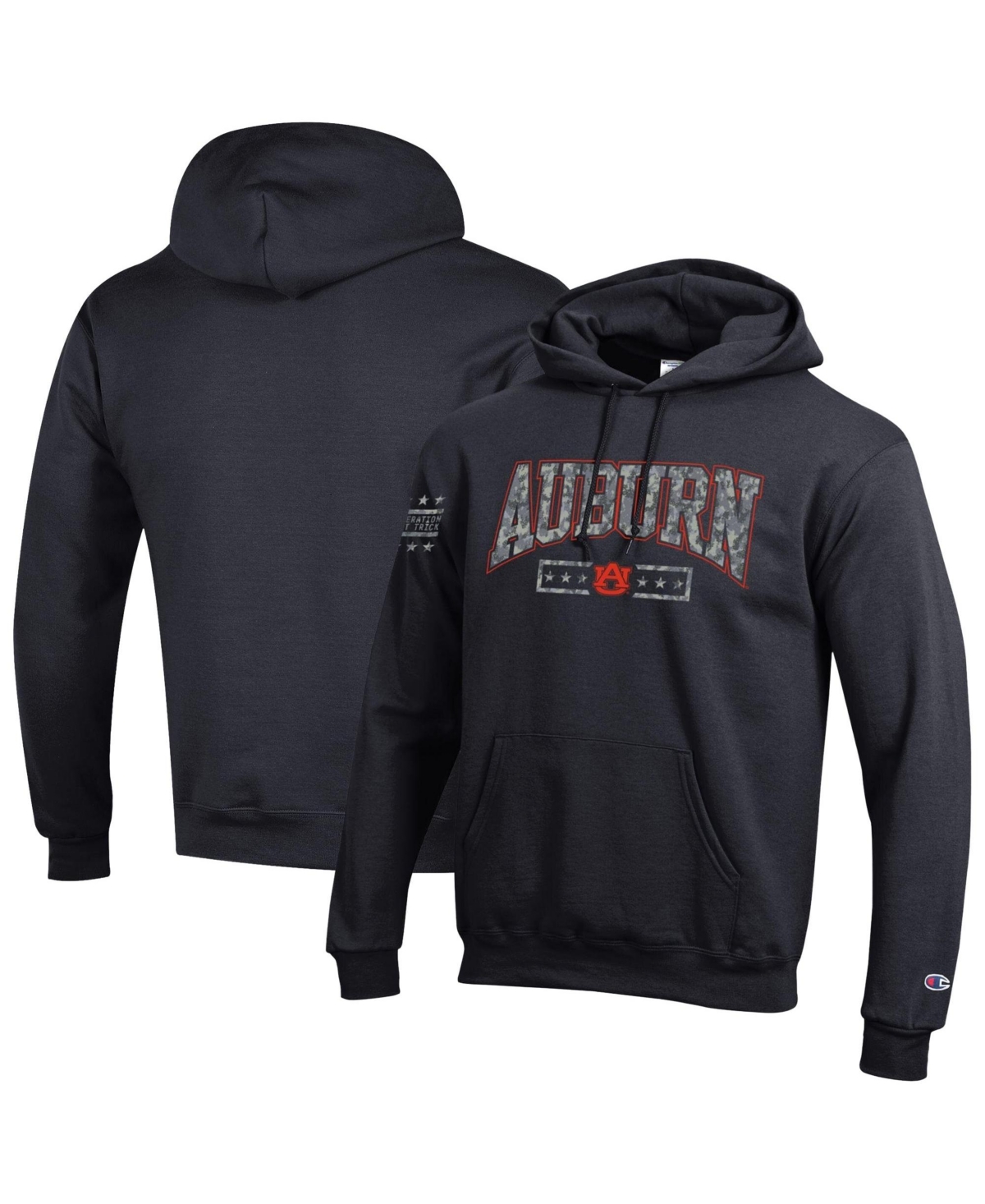 Champion Men's Black Auburn Tigers Operation Hat Trick Camo Script Power blend Fleece Hoodie - Black