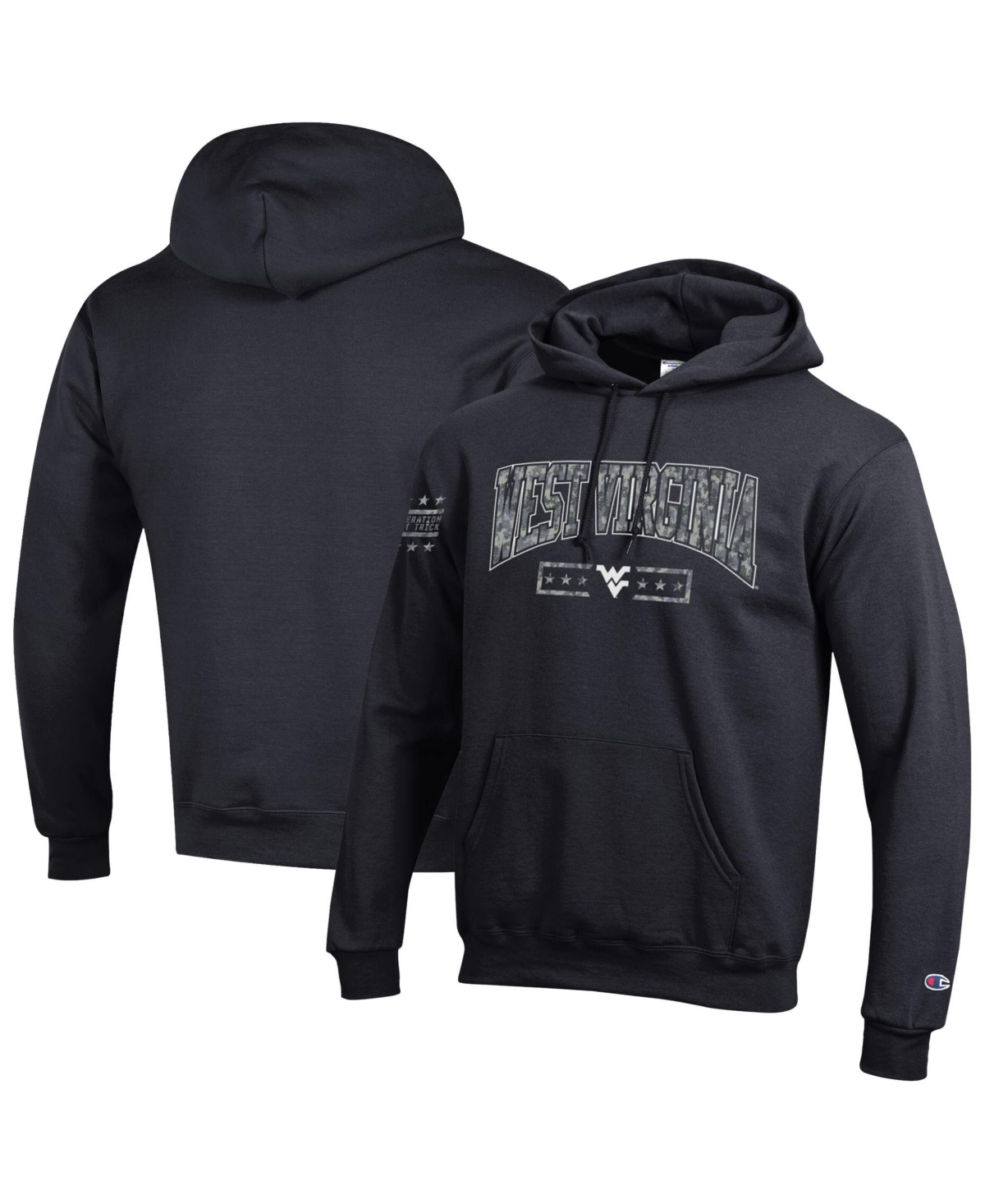 Champion Men's Black West Virginia Mountaineers Operation Hat Trick Camo Script Power blend Fleece Hoodie - Black