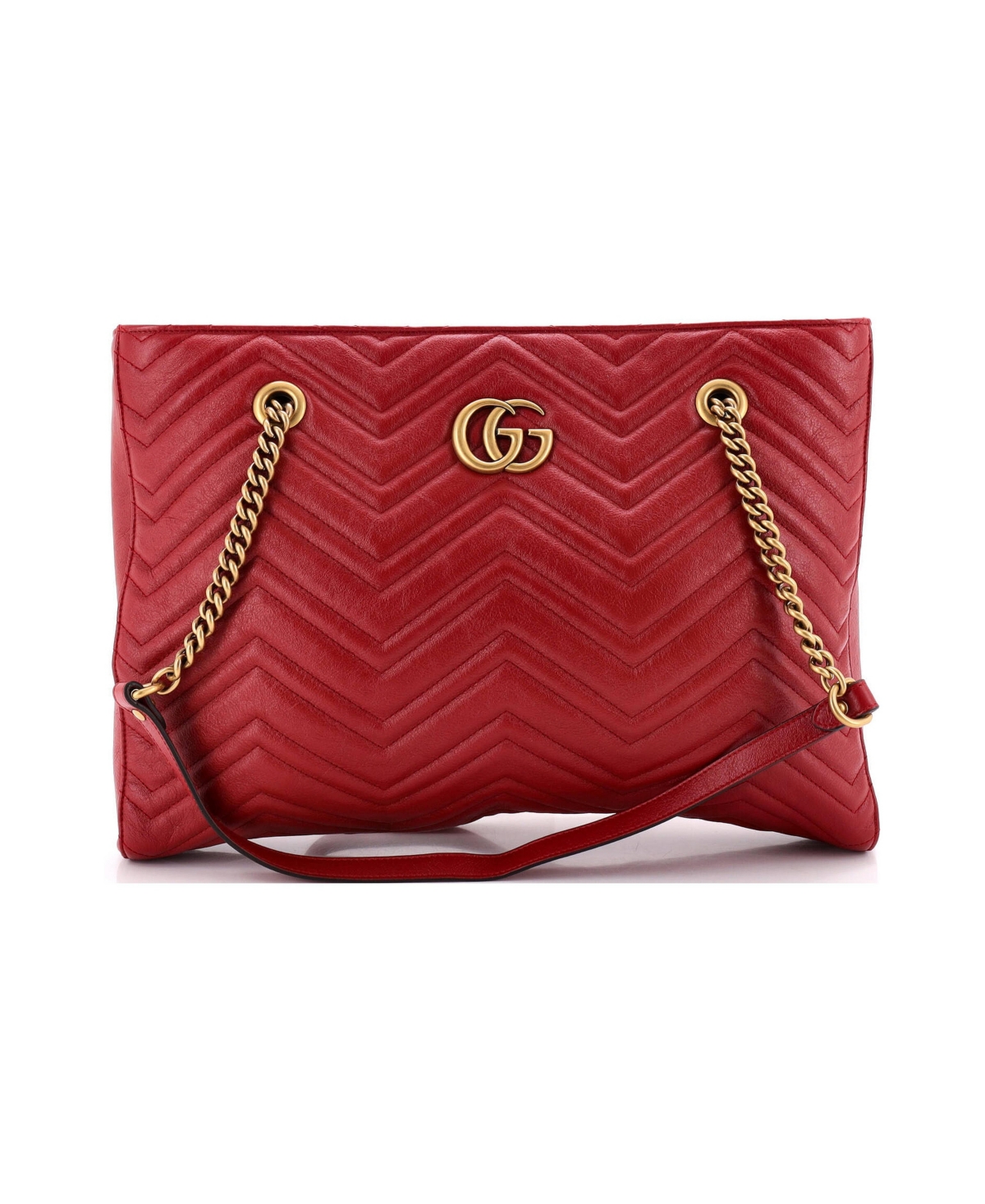 Pre-Owned Gucci Medium Gg Marmont Zip Tote Matelasse Leather - Red