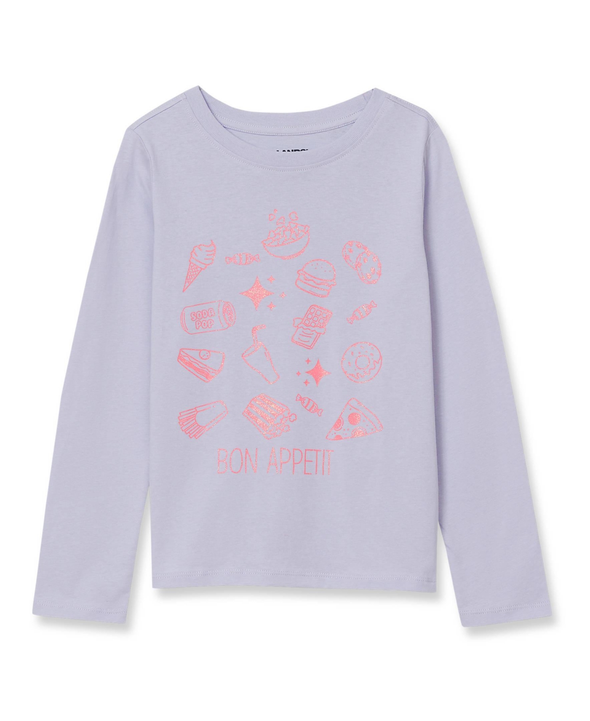 Lands' End Girls Plus Long Sleeve Graphic Tee - Glitter/bon appetit/purple