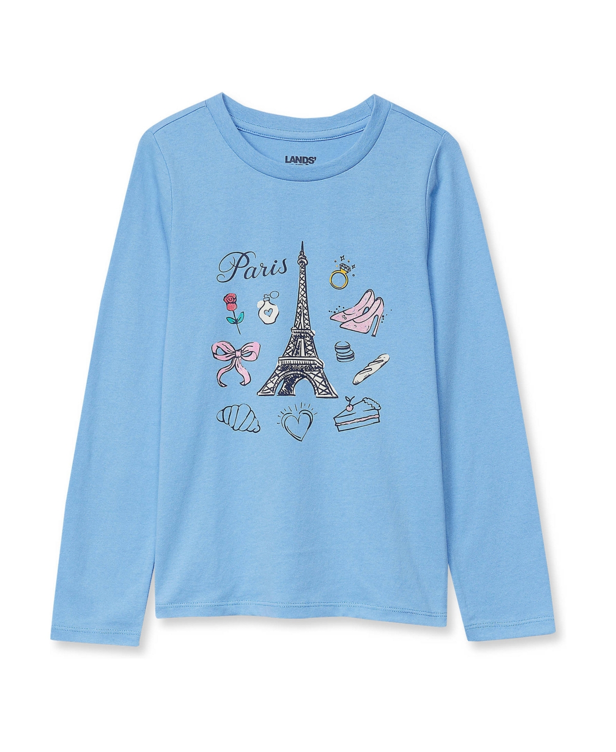 Lands' End Girls Plus Long Sleeve Graphic Tee - Glitter/paris fun/vista blue