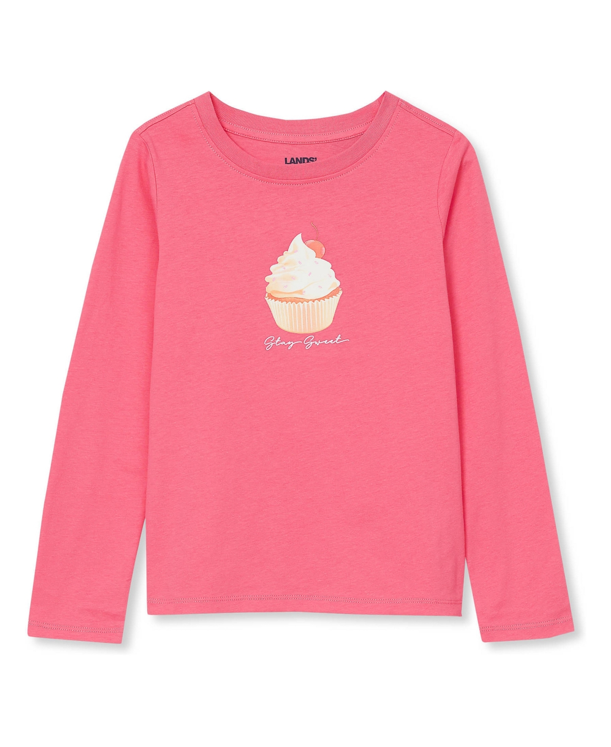 Lands' End Girls Plus Long Sleeve Graphic Tee - Glitter/cupcake/hot pink