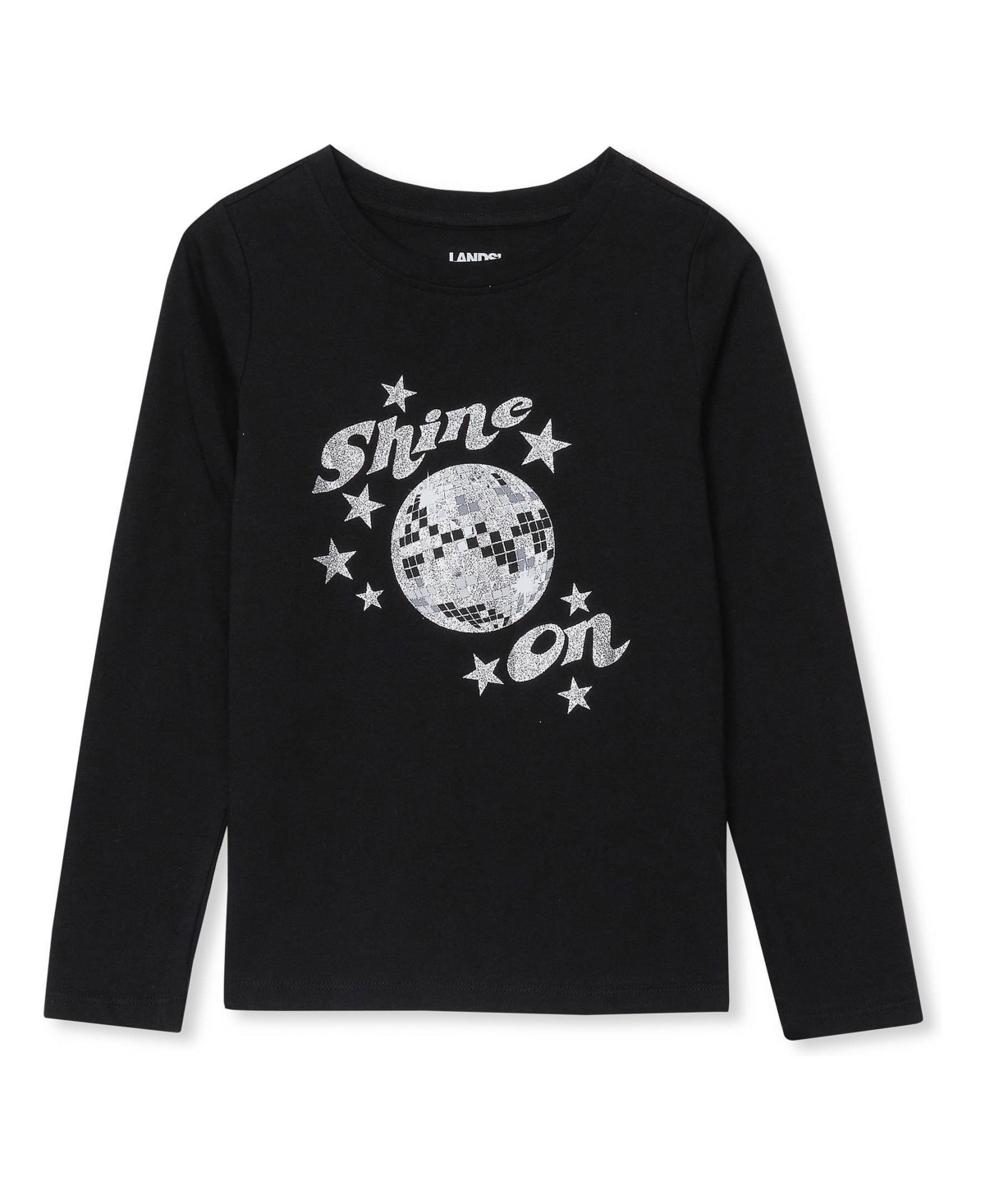 Lands' End Girls Plus Long Sleeve Graphic Tee - Metallic/shine on/black