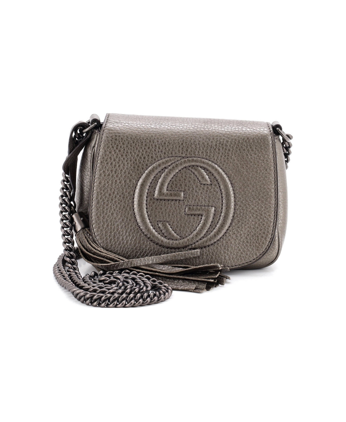 Pre-Owned Gucci Small Soho Chain Crossbody Bag Leather - Grey
