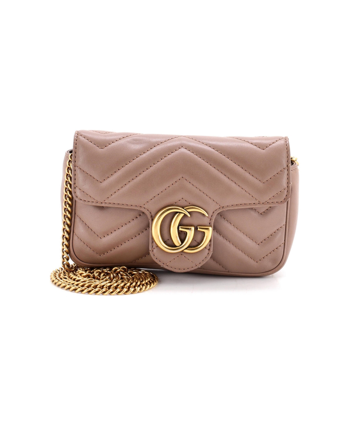 Pre-Owned Gucci Super Mini Gg Marmont Flap Bag Matelasse Leather - Natural