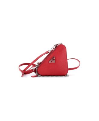 Mini Triangle Double Zip Pouch Bag with Chain Saffiano Leather