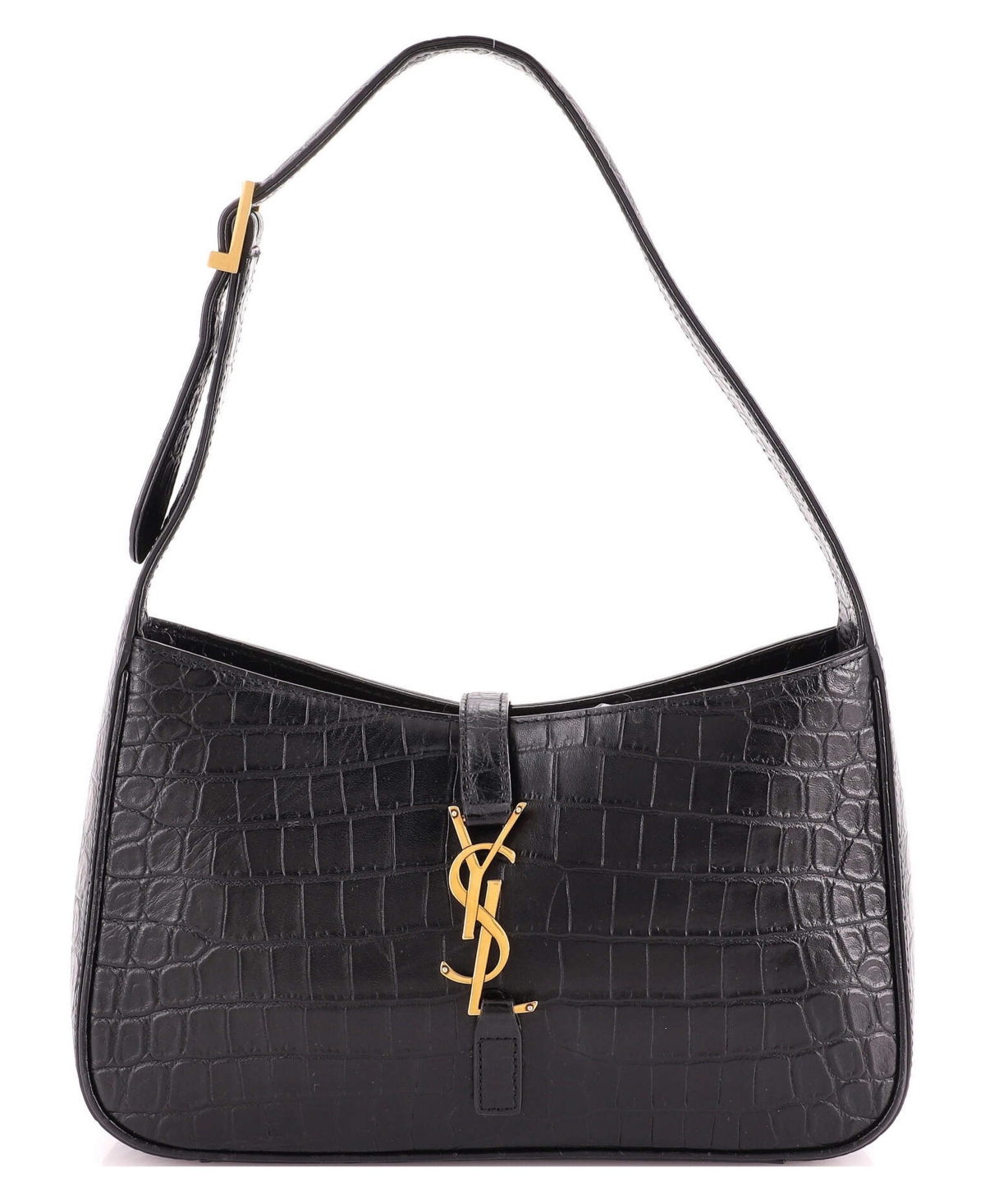 Pre-Owned Saint Laurent Small Le 5 a 7 Hobo Embossed Leather - Black