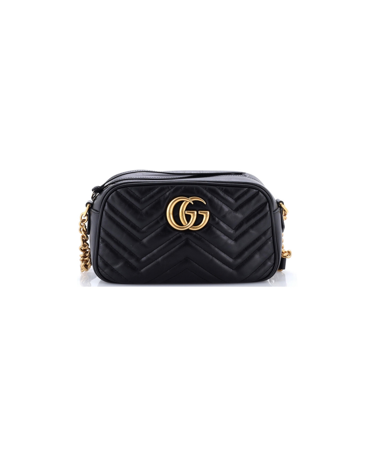 Pre-Owned Gucci Small Gg Marmont Shoulder Bag Matelasse Leather - Black