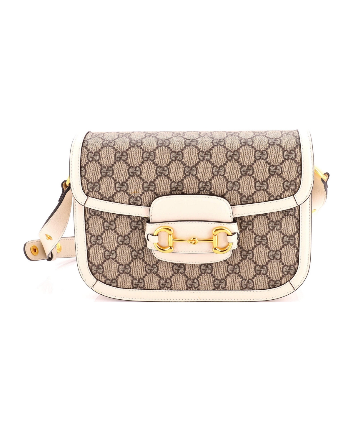 Pre-Owned Gucci Small Horsebit 1955 Shoulder Bag Gg Coated Canvas with Leather - White