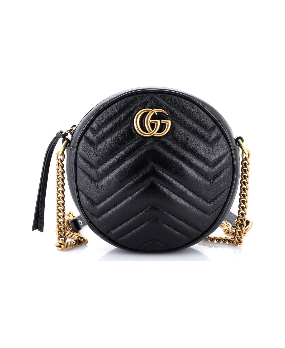 Pre-Owned Gucci Mini Gg Marmont Round Shoulder Bag Matelasse Leather - Black