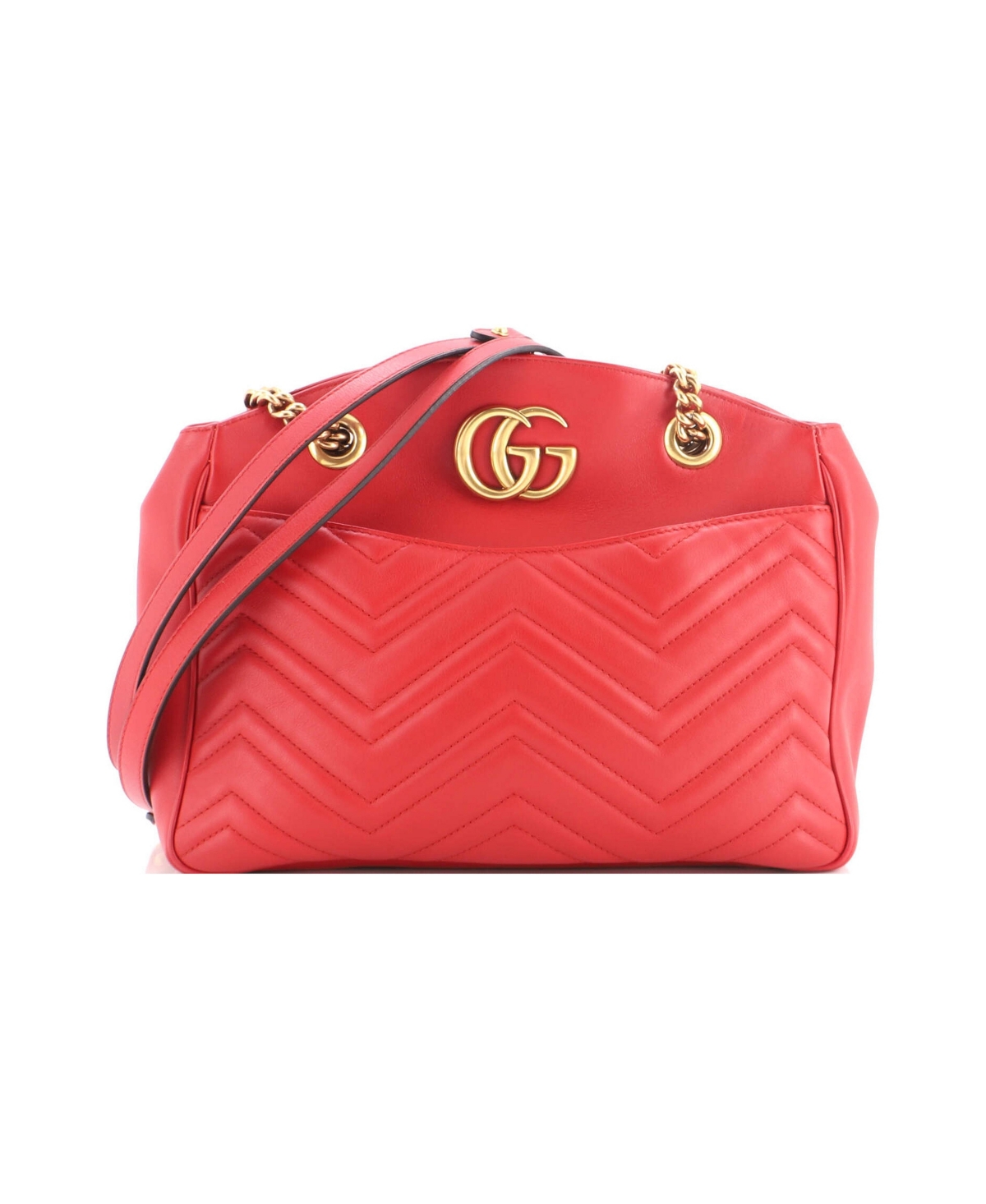 Pre-Owned Gucci Medium Gg Marmont Chain Tote Matelasse Leather - Red