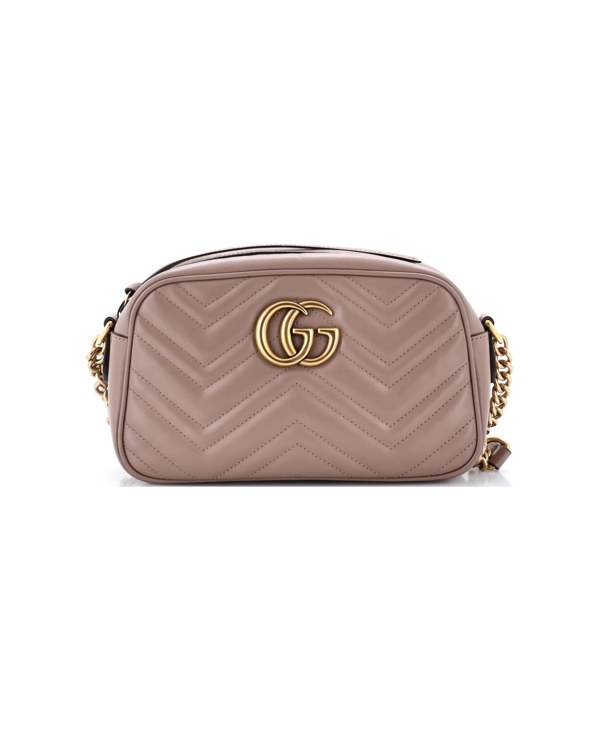 Pre-Owned Gucci Small Gg Marmont Shoulder Bag Matelasse Leather - Natural
