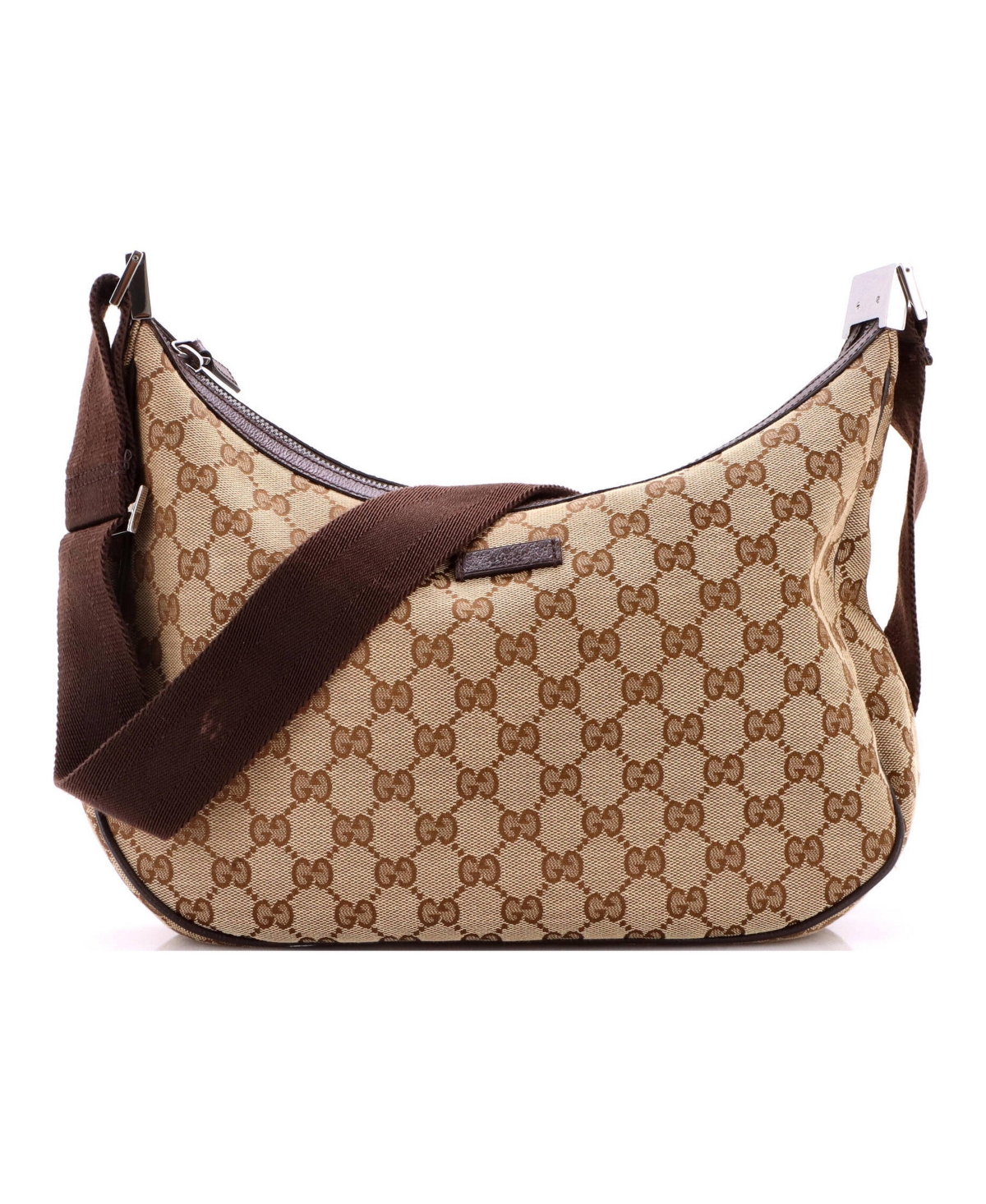 Pre-Owned Gucci Medium Saddle Zip Messenger Bag Gg Canvas with Leather - Brown