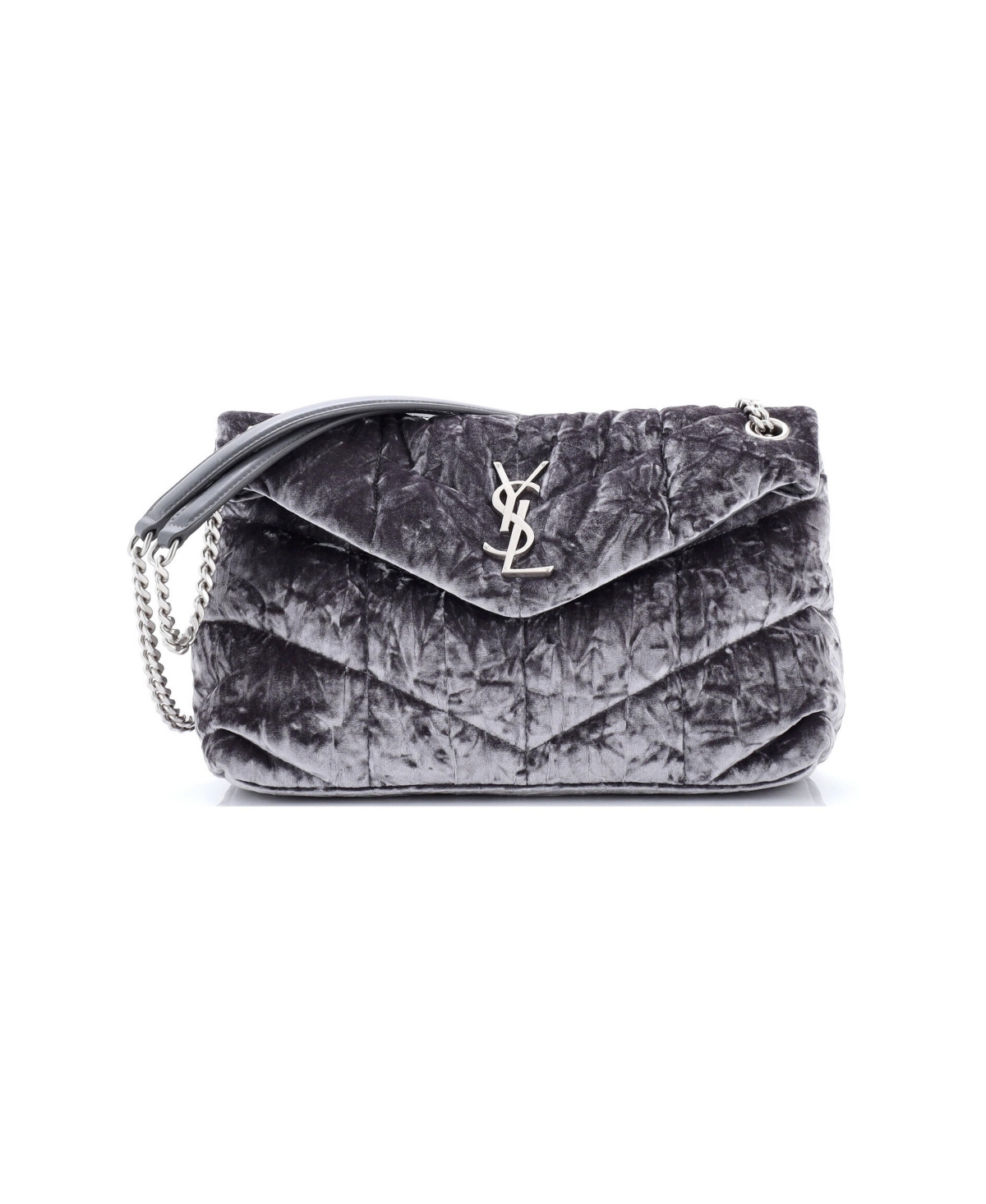 Pre-Owned Saint Laurent Small Loulou Puffer Shoulder Bag Quilted Velvet - Silver