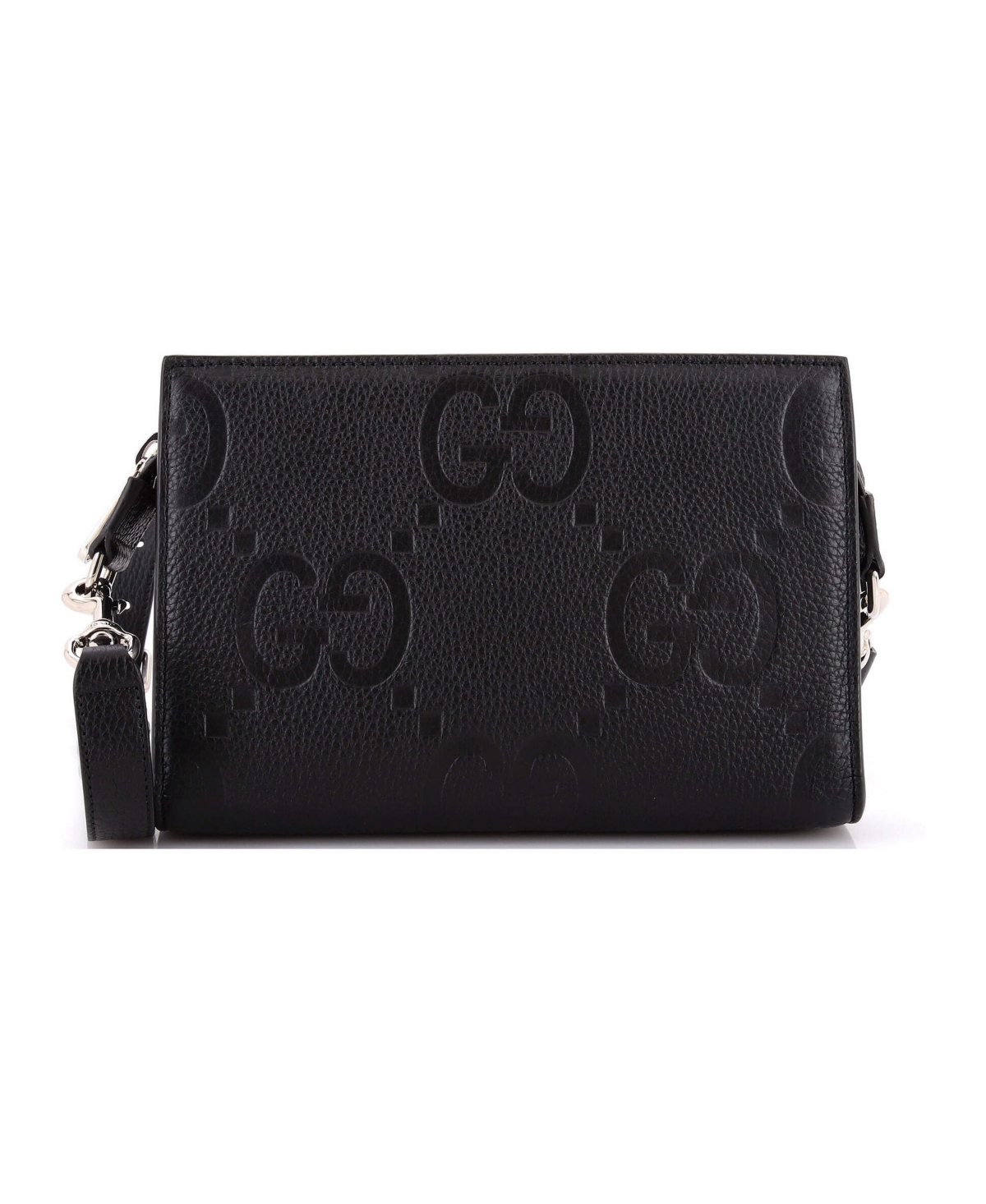 Pre-Owned Gucci Zip Crossbody Bag Jumbo Gg Embossed Leather - Black