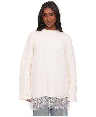 Women's Zela Oversized Lace-Trimmed Crewneck Pullover Sweater