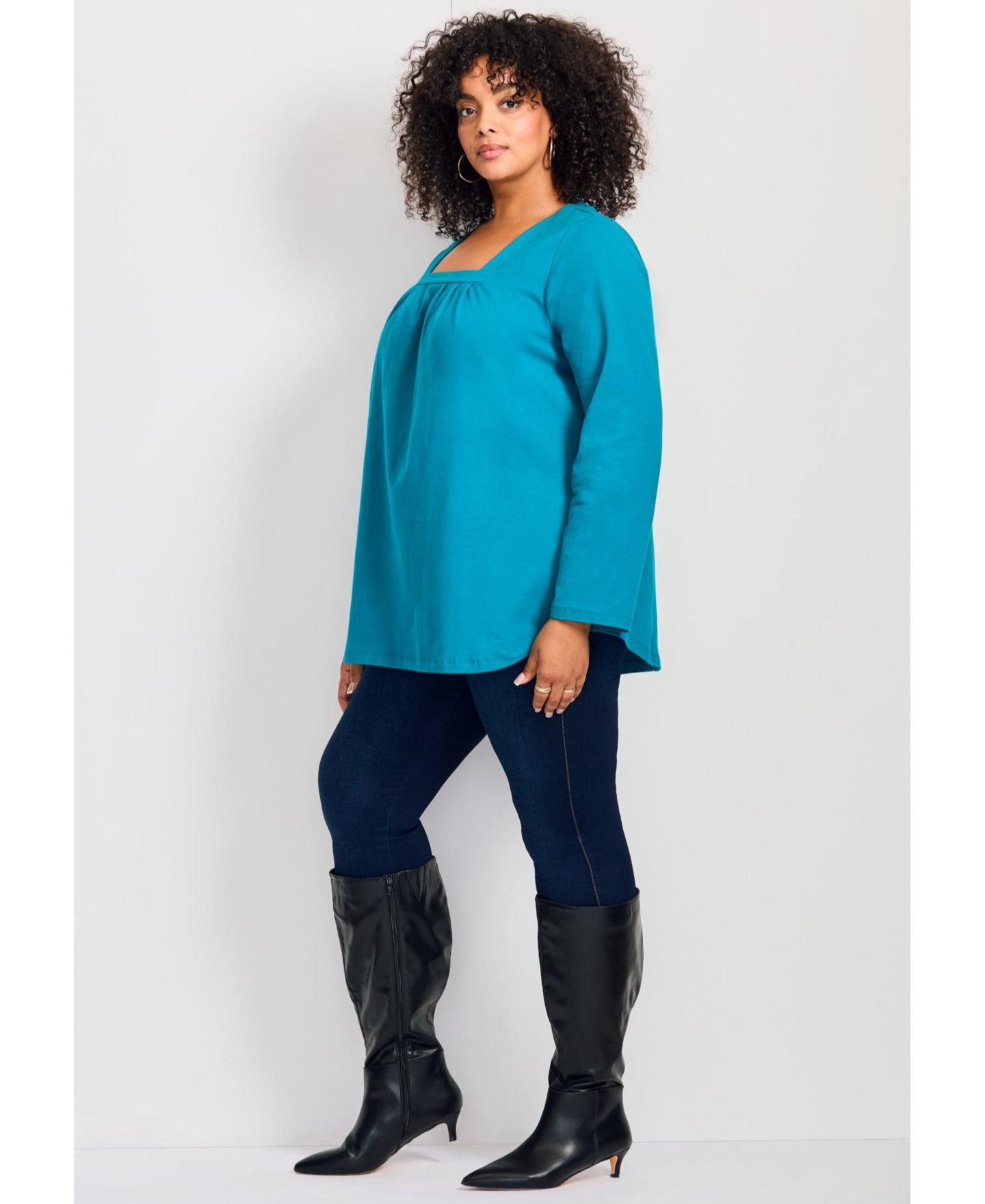 Женский топ Avenue Square Neck Pleated Tunic, цвет: Глубокий бирюзовый — фото 4