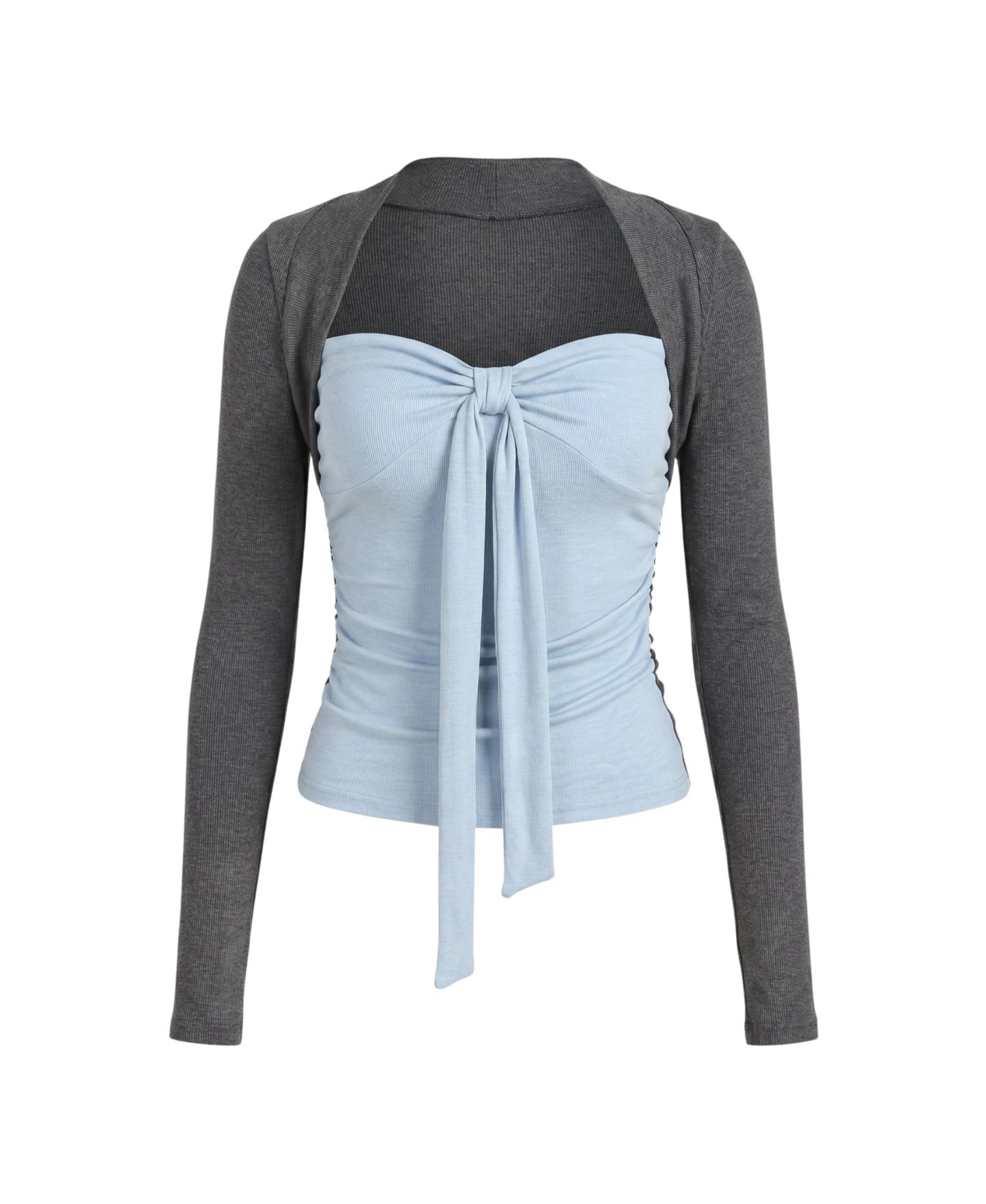 Женский топ Modenaire Long-Sleeve Sweetheart Tie-Front, цвет: Синий — фото 4