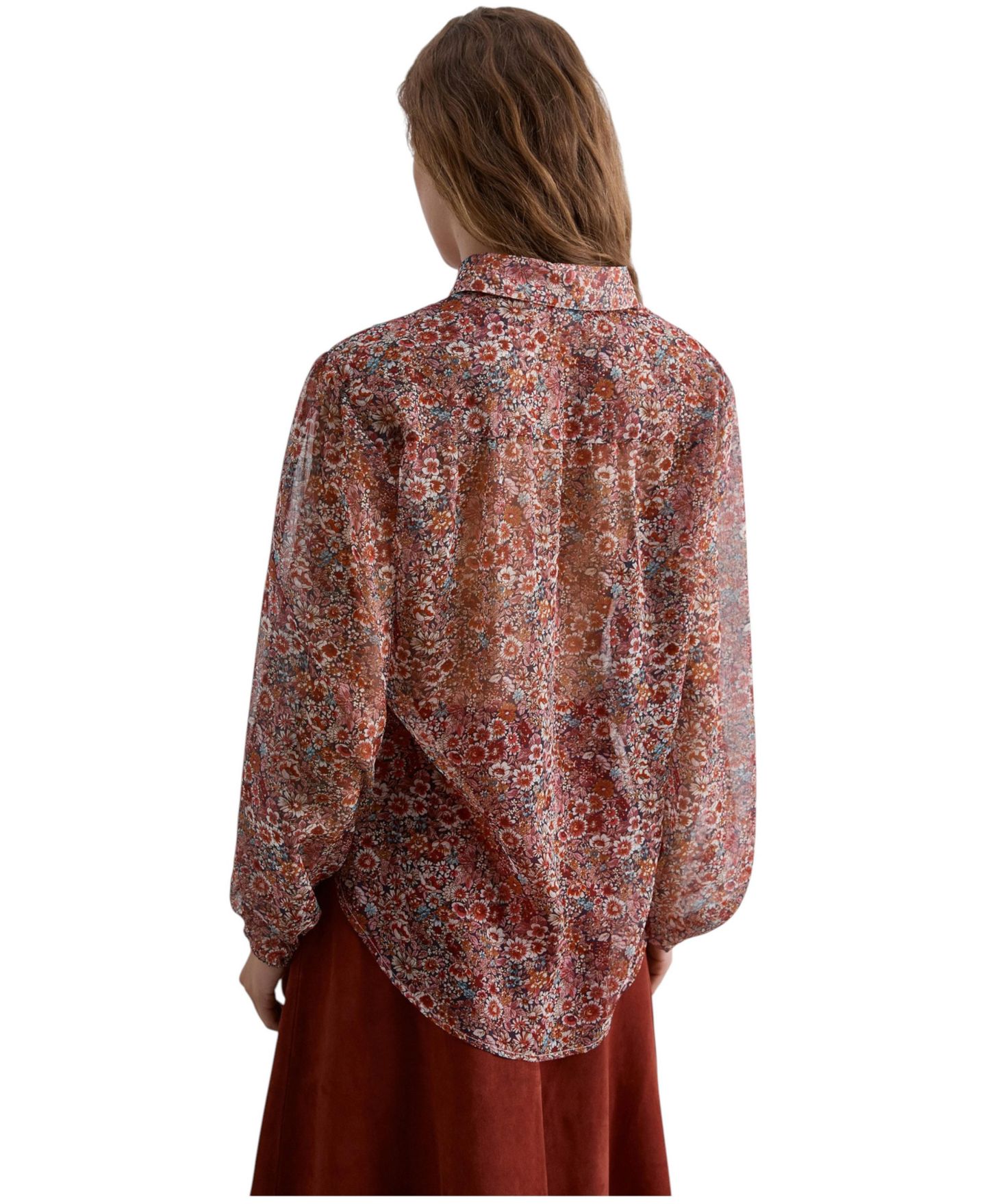 Женская блузка Scalpers Floral-Print Long-Sleeve Tie-Front, цвет: Красный — фото 3