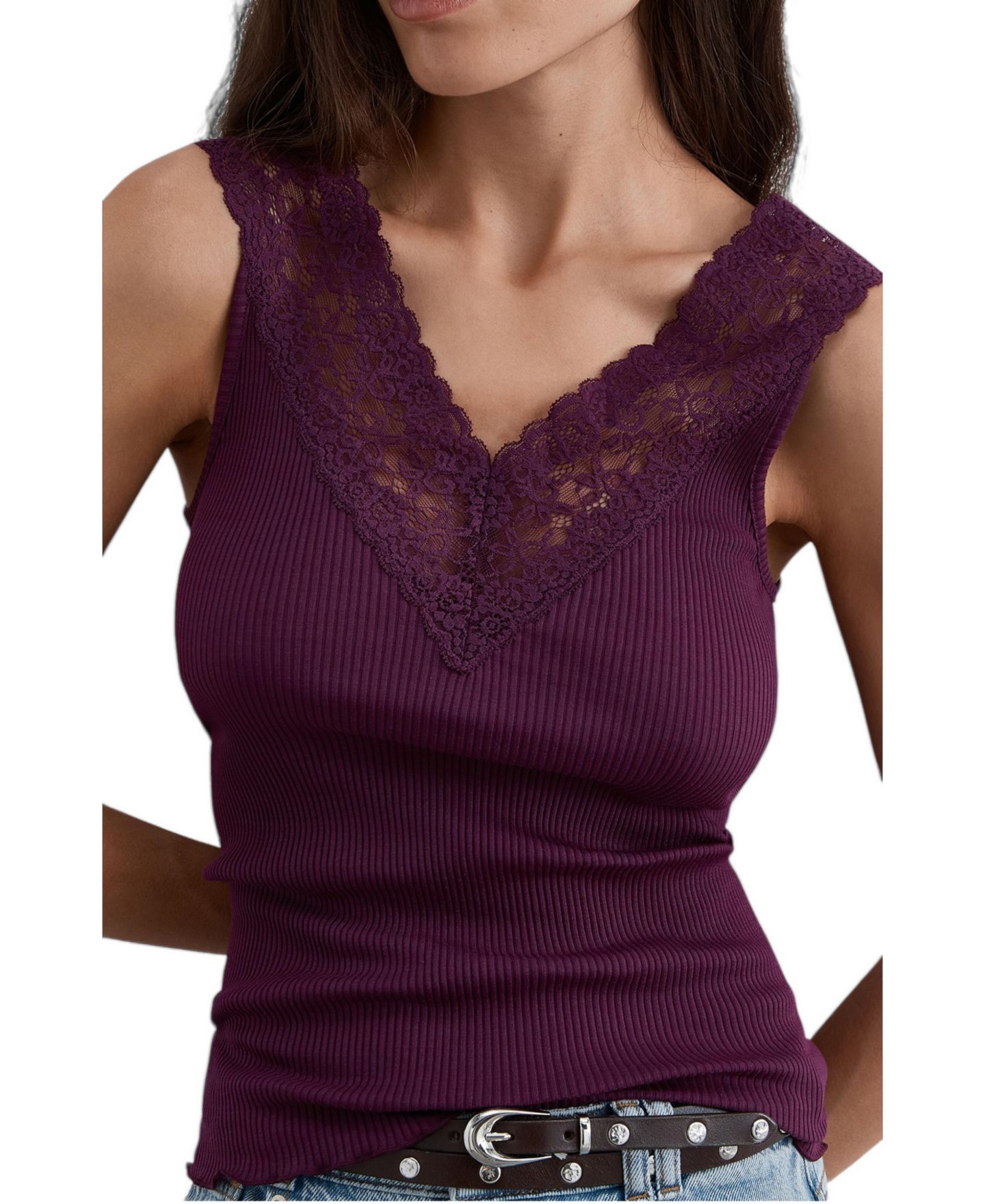 Женская футболка Scalpers Scv Lace Tanke V-Neck Sleeveless, цвет: Bouganville — фото 1
