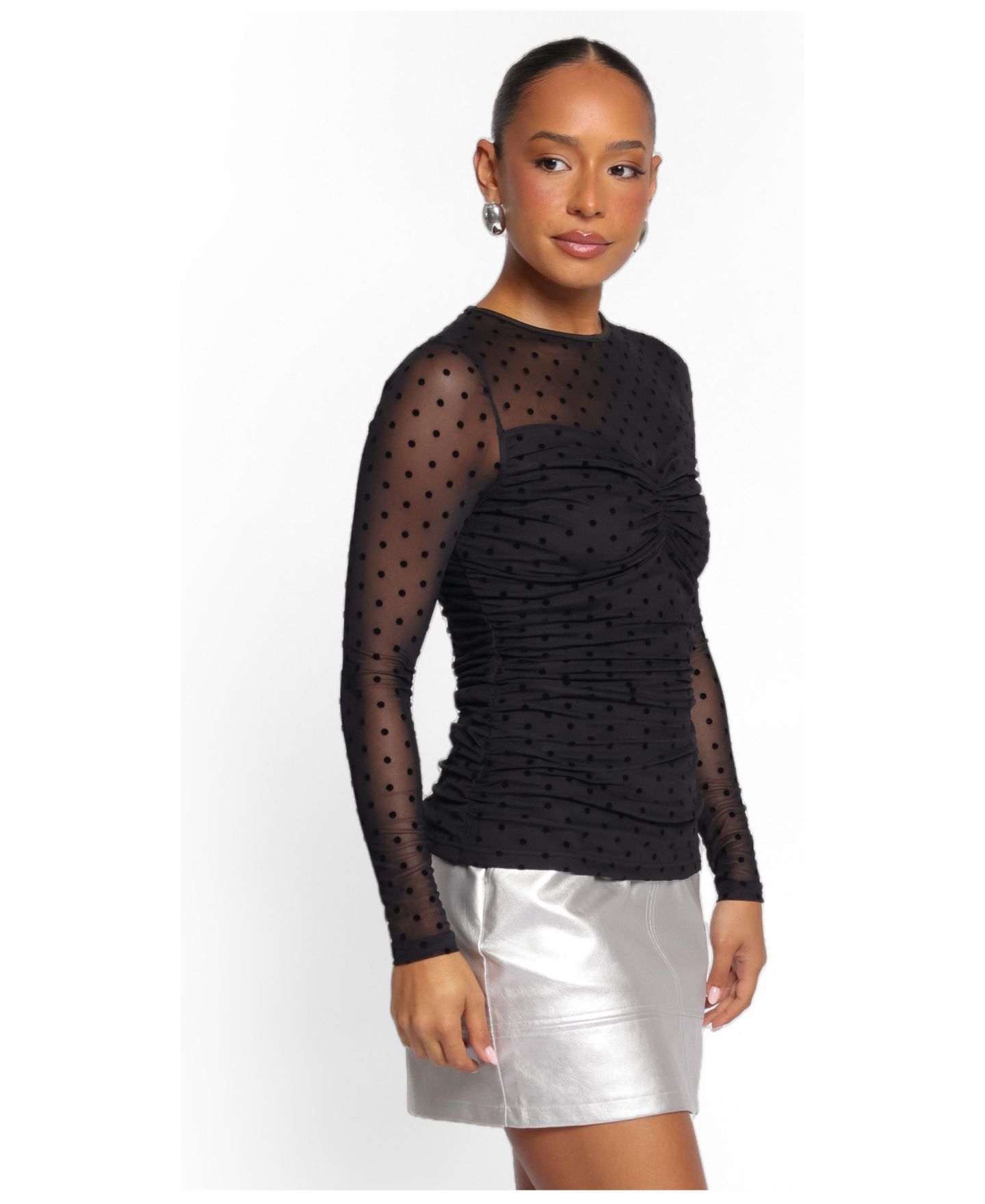Женский топ Petal and Pup Jessie Polka-Dot Sheer Long-Sleeve, цвет: Чёрный — фото 4