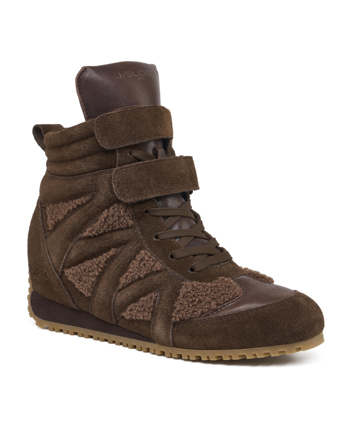 JSlides Tall High-Top Wedge Suede Sneakers - Beige/Khaki
