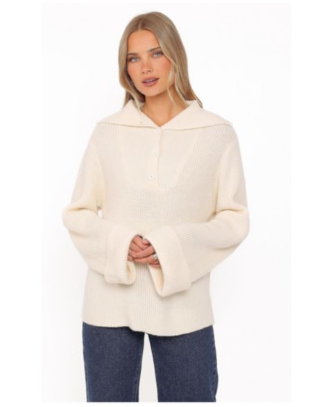 Женский свитер Petal and Pup Chadley Quarter Button Collared Long-Flared-Sleeve, цвет: Кремовый