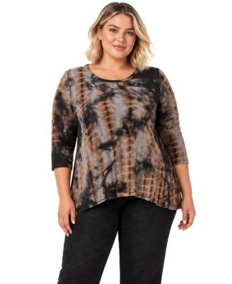 Plus Size Tie Dye Cozy Button Back 3/4 Sleeve Top