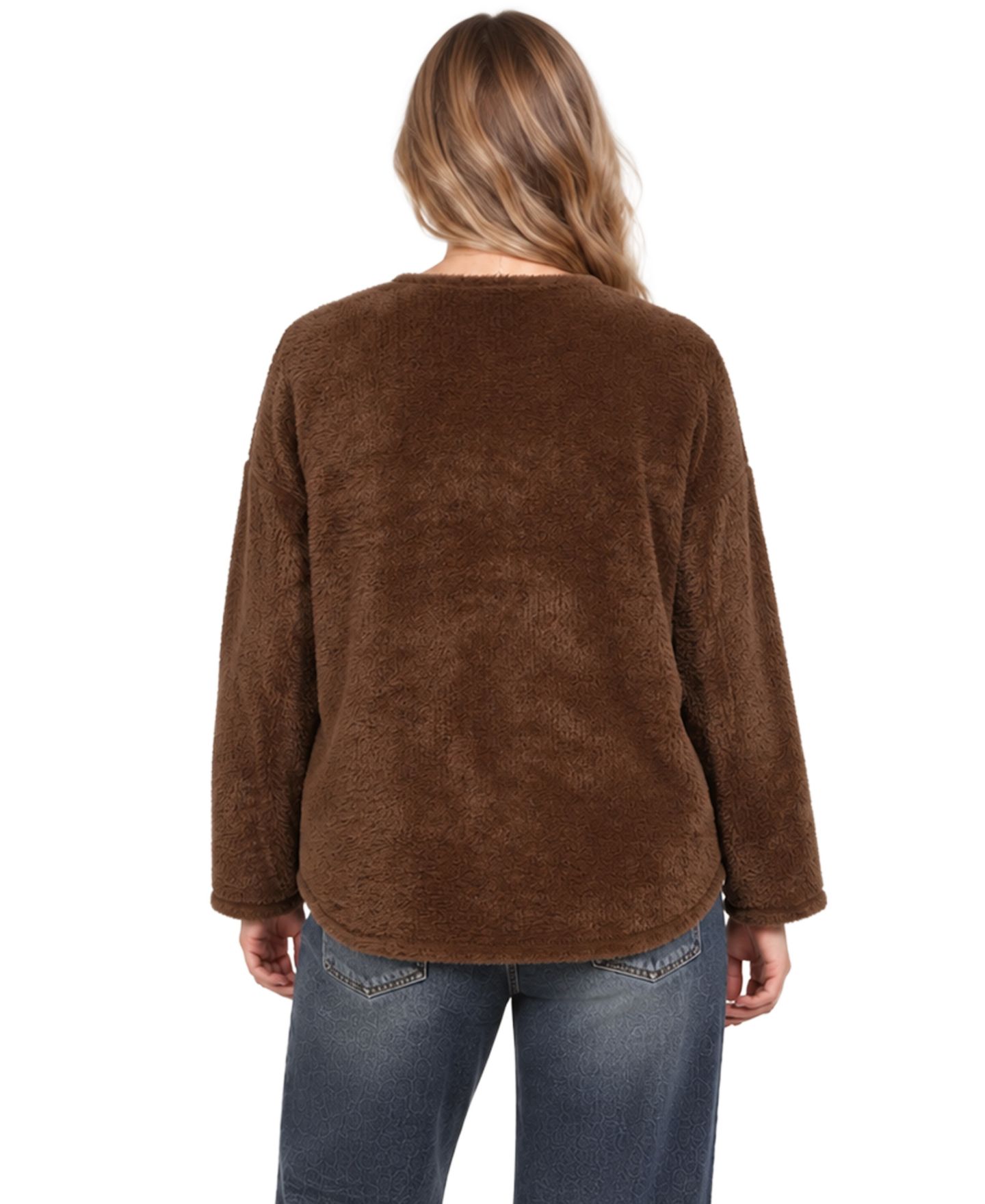 Женский топ COIN 1804 Plus Size Cozy Rib V Neck, цвет: Шоколадный — фото 4