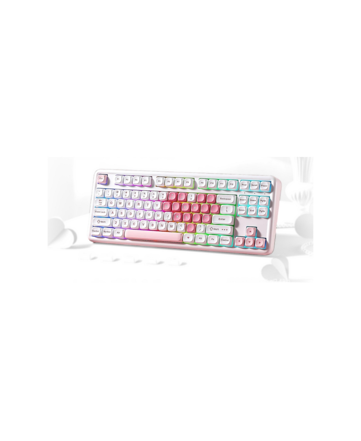 memzuoix B87 Wireless Mechanical Tenkeyless Keyboard Compatible with 3 or 5 Pin Mechanical Switches - White heart