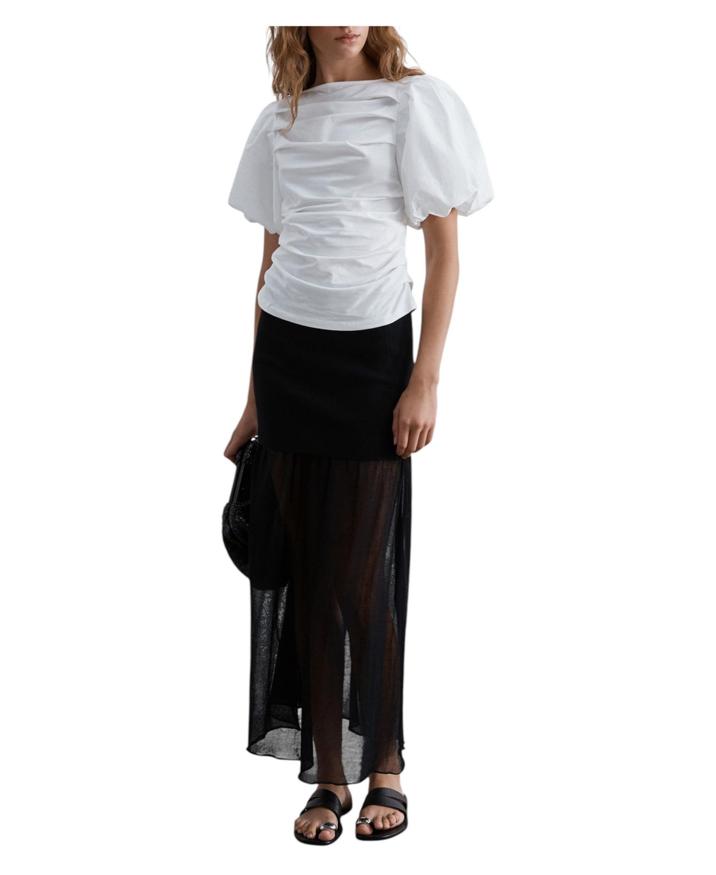 Женская блузка Scalpers Puff-Sleeve Boat Neck Ruched, цвет: Белый — фото 3