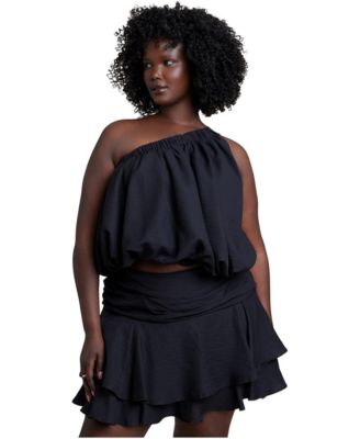 Plus Size Asymmetric Bubble Crop Top