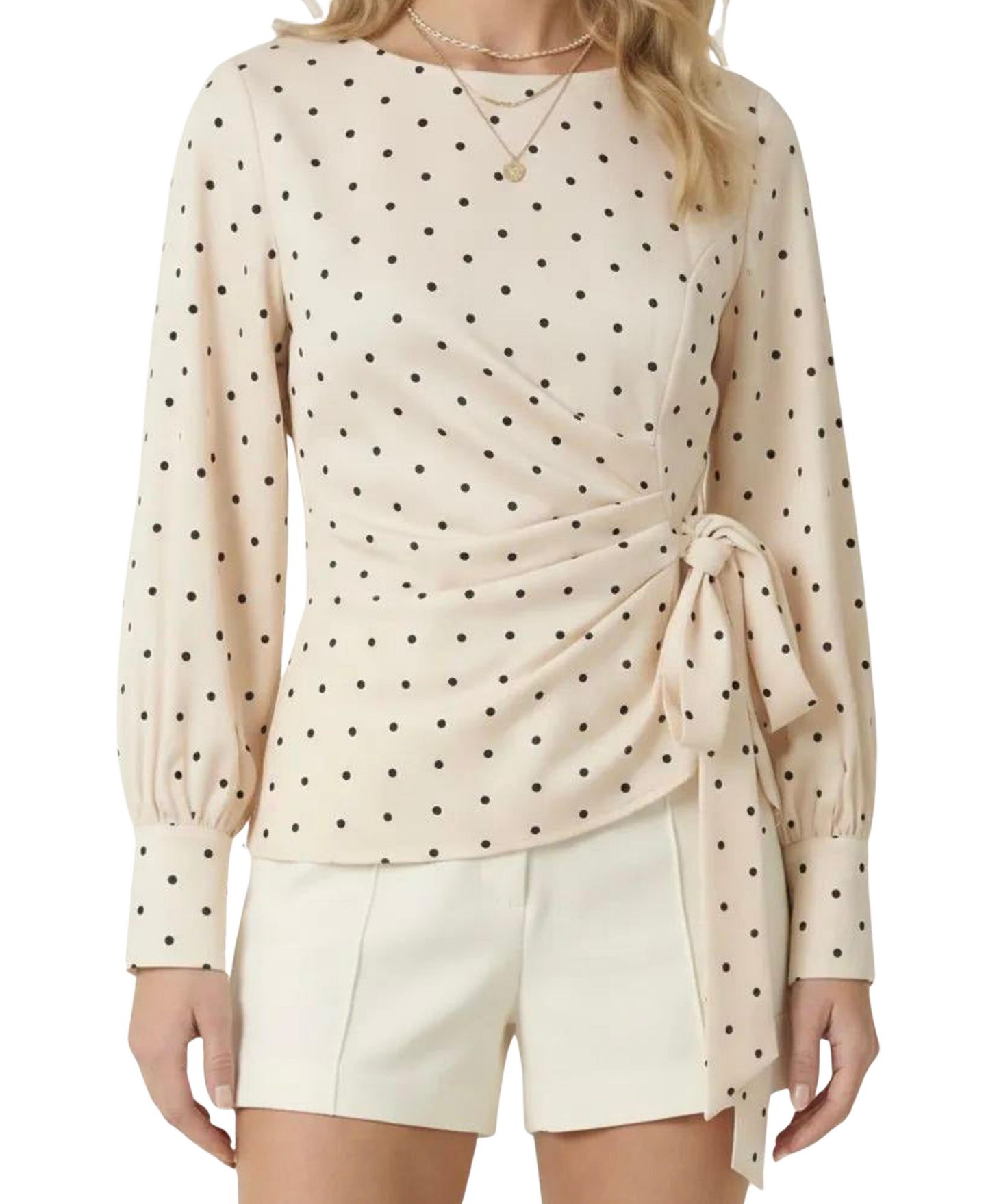 Женский топ Modenaire Polka Dot Wrap Side-Tie Boat Neck Long-Sleeve — фото 1