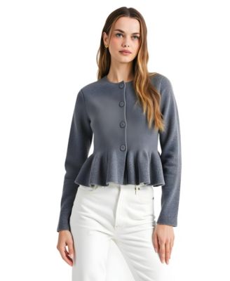 Women's Crewneck Button-Front Peplum Cardigan