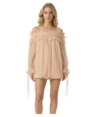 Women's Off-the-Shoulder Ruffle Long-Sleeve Mini Dress