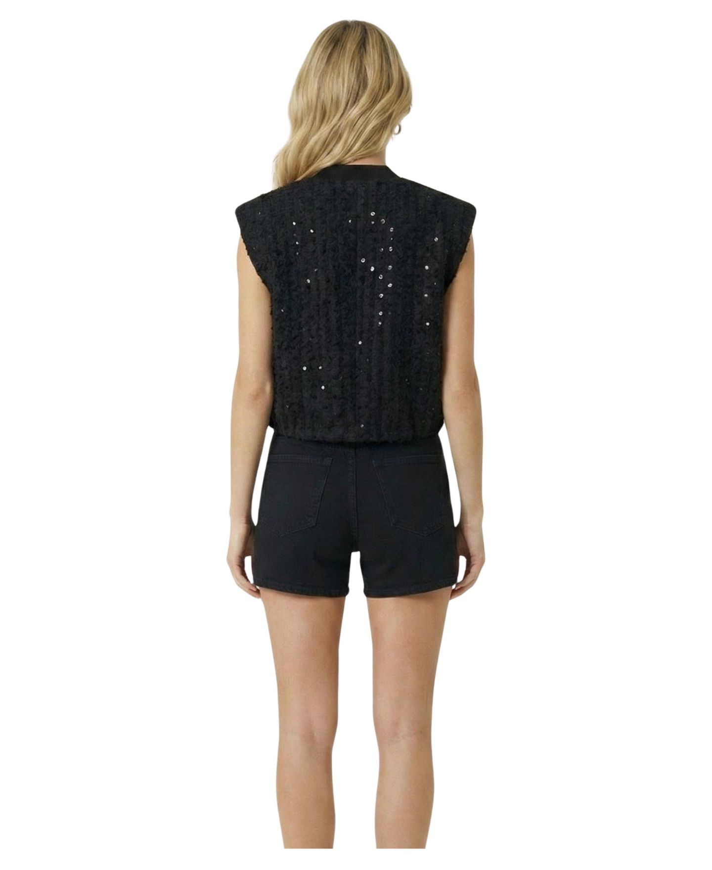Женский жилет Modenaire Sequin Button-Front Structured, цвет: Чёрный — фото 2