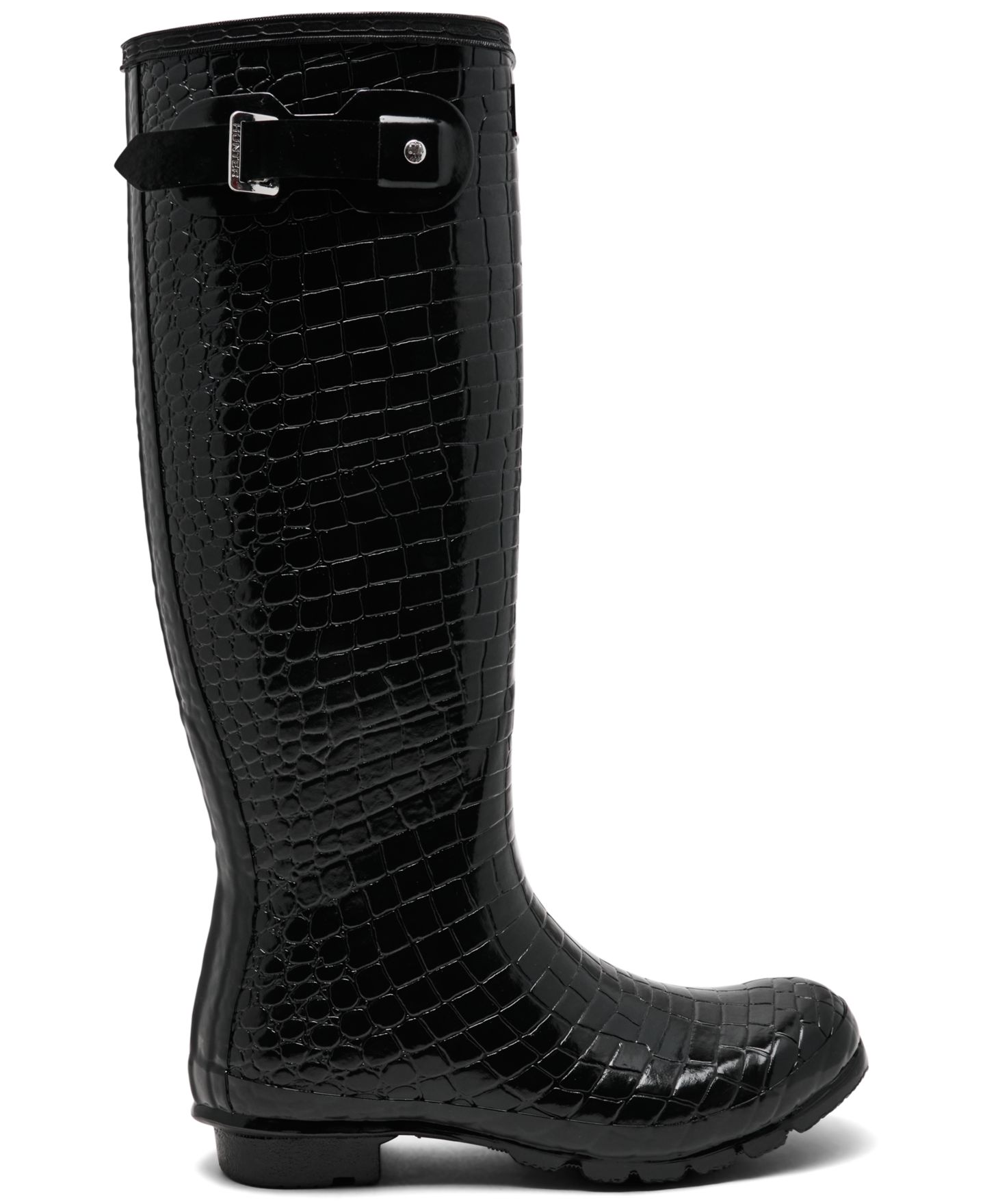 Женские ботинки Hunter Original Tall Gloss Crocodile Waterproof Rain, цвет: Чёрный с принтом — фото 2