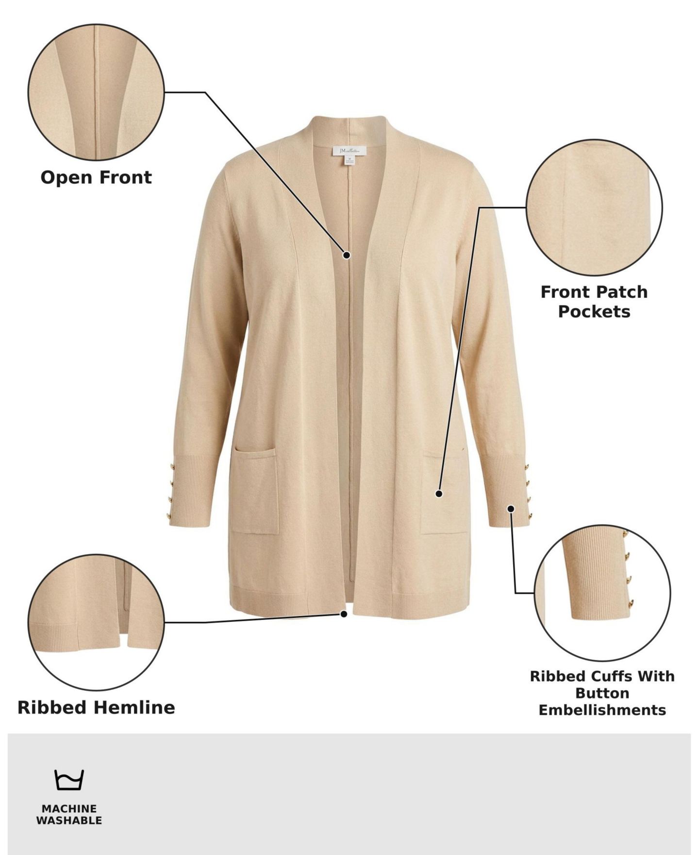Женский кардиган JM Collection Plus Size Open-Front Long-Sleeve, цвет: Вишнёвый — фото 5