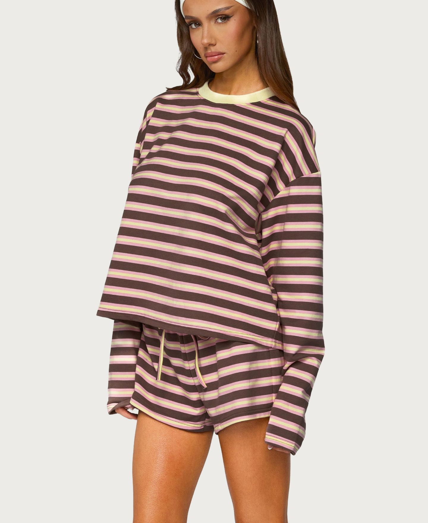 Женская футболка Edikted Blanchy Striped Long-Sleeve, цвет: Розовый коричневый — фото 4