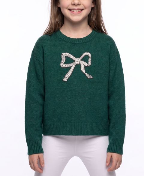 Свитер CeCe Embroidered-Bow Crewneck Long-Sleeve для девочек, цвет: Зелёный
