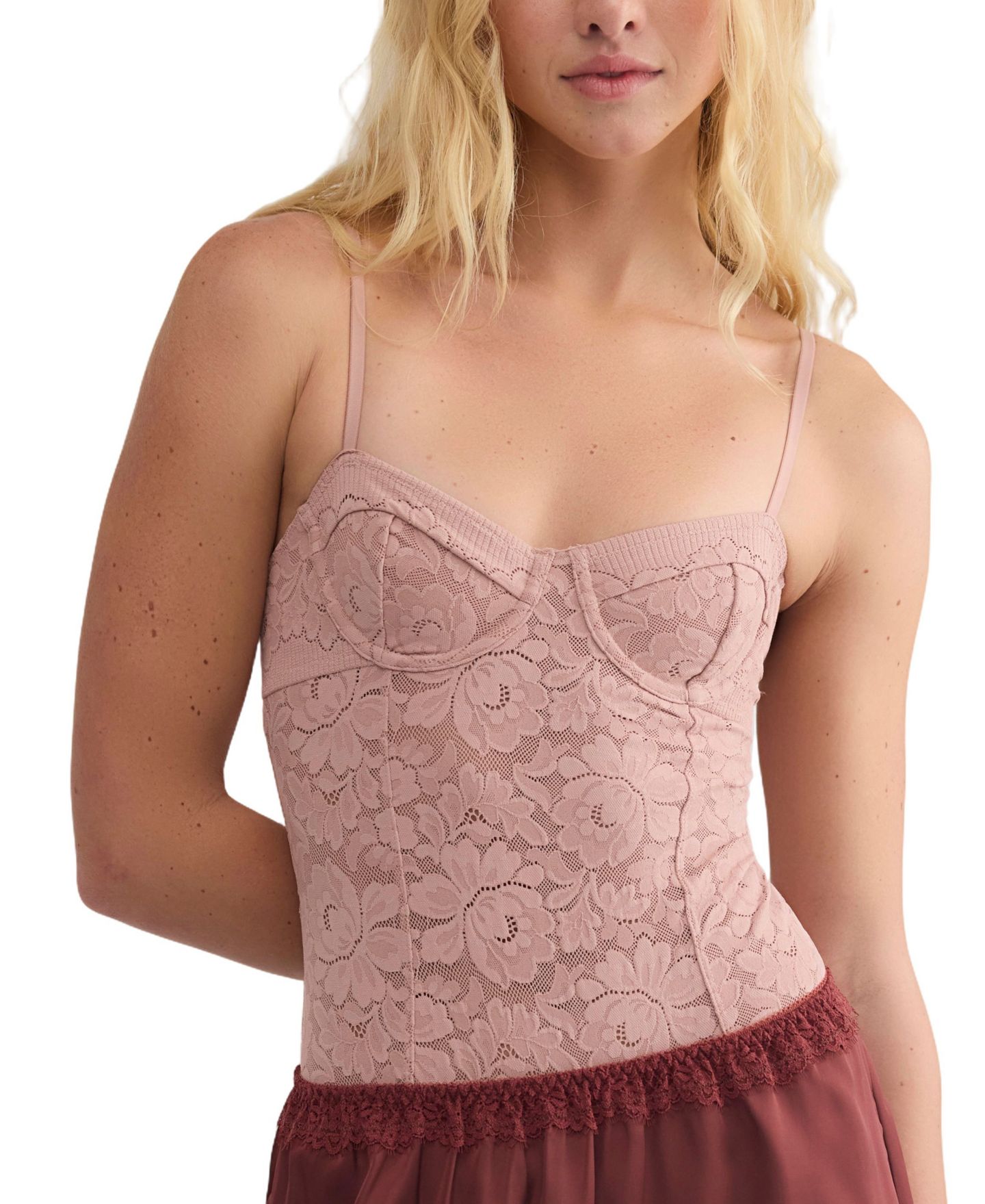Боди Talking, на косточках, кружево, цветочный принт — Free People, цвет: Dusty Himalayan — фото 1