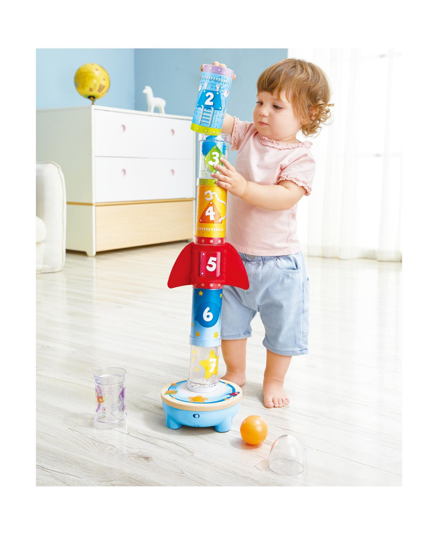 Детские игрушки Hape Rocket Ball Air Stacker Aerodynamics Learning 10-Piece Activity Set, от 2 лет — фото 7